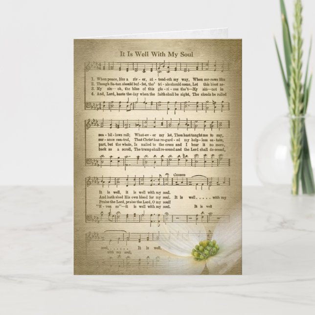 Sepia old hymn-musik och blomma för sympati kort (Framsida)