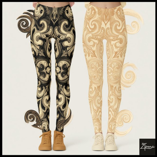 Sepia Ornamental Filigree Dark Mandala Pattern Leggings (Skapare uppladdad)