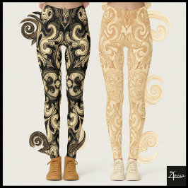Sepia Ornamentala Filigrän Mörkt Mandala Mönster Leggings