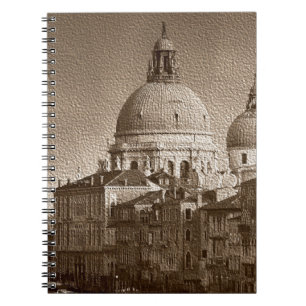 Sepia Papper Effect Venice Grand Canal Anteckningsbok Med Spiral