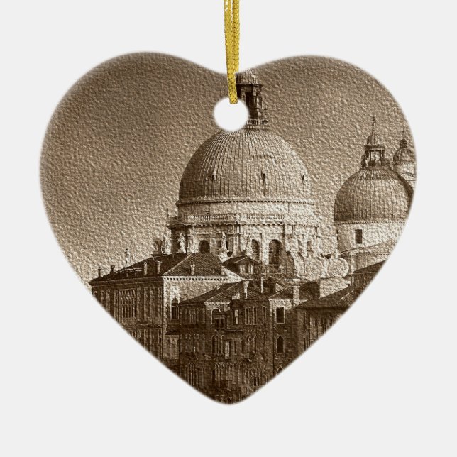 Sepia Papper Effect Venice Grand Canal Julgransprydnad Keramik (Framsidan)