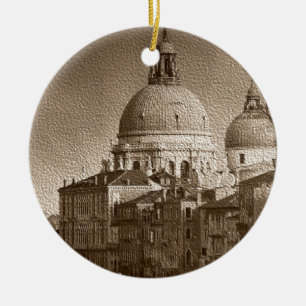 Sepia Papper Effect Venice Grand Canal Julgransprydnad Keramik