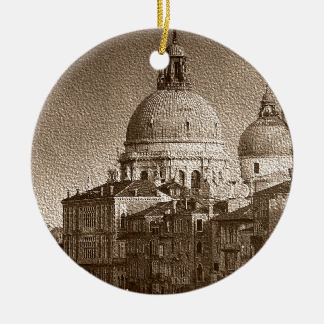 Sepia Papper Effect Venice Grand Canal Julgransprydnad Keramik (Framsidan)
