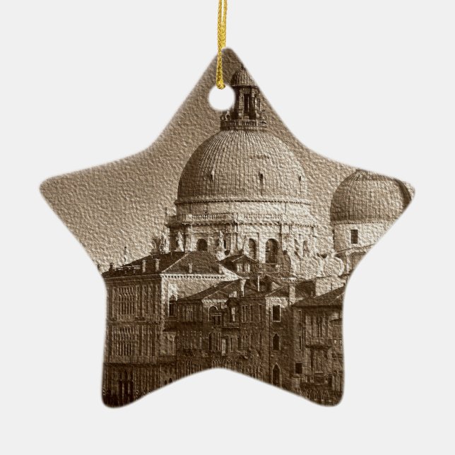Sepia Papper Effect Venice Grand Canal Julgransprydnad Keramik (Framsidan)