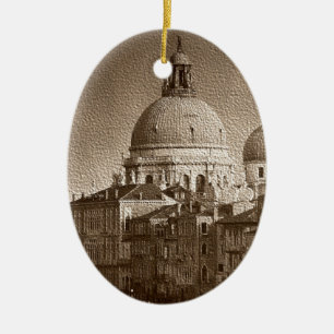Sepia Papper Effect Venice Grand Canal Julgransprydnad Keramik