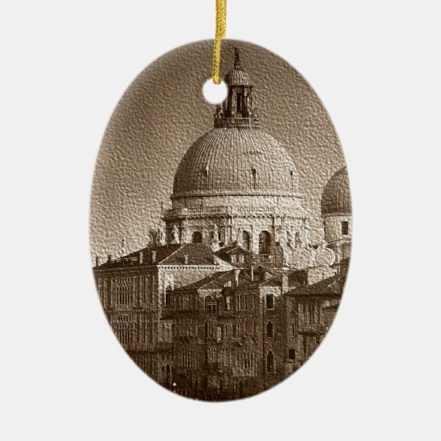Sepia Papper Effect Venice Grand Canal Julgransprydnad Keramik (Framsidan)