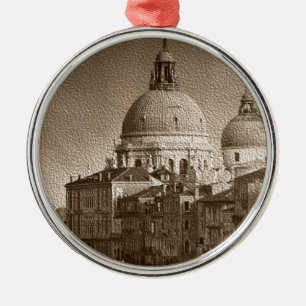 Sepia Papper Effect Venice Grand Canal Julgransprydnad Metall