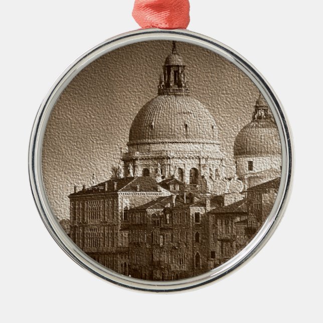 Sepia Papper Effect Venice Grand Canal Julgransprydnad Metall (Framsidan)