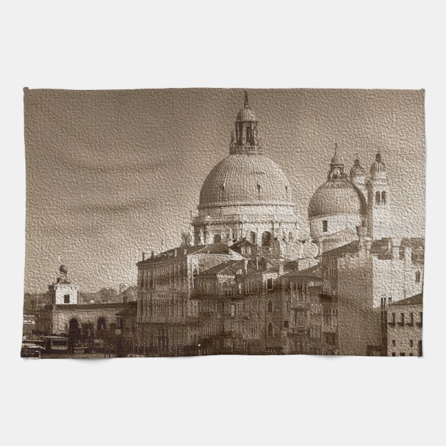 Sepia Papper Effect Venice Grand Canal Kökshandduk (Horisontell)