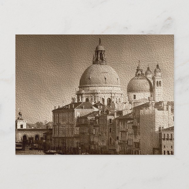 Sepia Papper Effect Venice Grand Canal Postcard Vykort (Framsida)