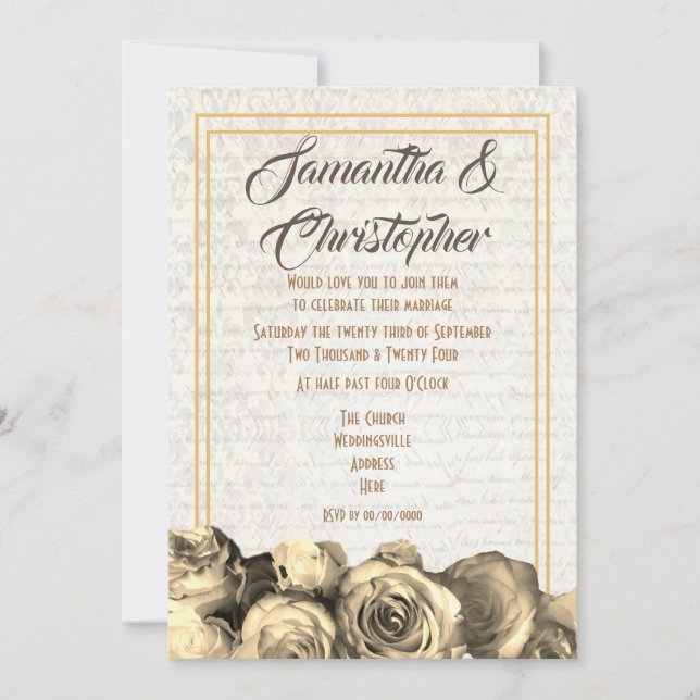 Sepia parchment blommigt bröllop inbjudningar (Framsida)