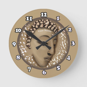 Sepia Peace Buddha Clock Rund Klocka
