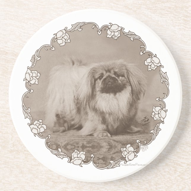 Sepia Pekingese Porträtt Underlägg (Framsidan)