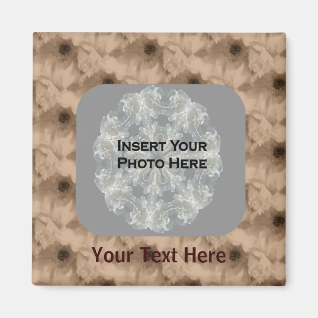 Sepia Peony Flowers Photo Magnet (Framsidan)