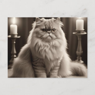 Sepia Persian Cat Porträtt Timless Elegant Vykort