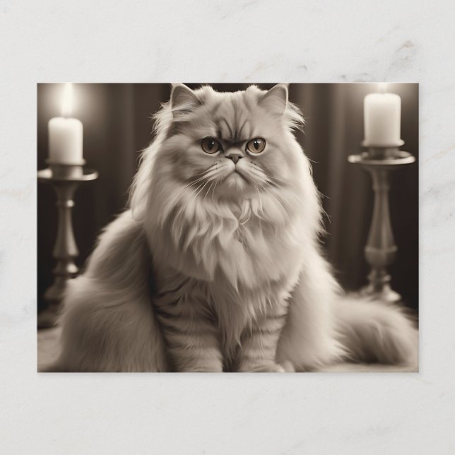 Sepia Persian Cat Porträtt Timless Elegant Vykort (Framsida)