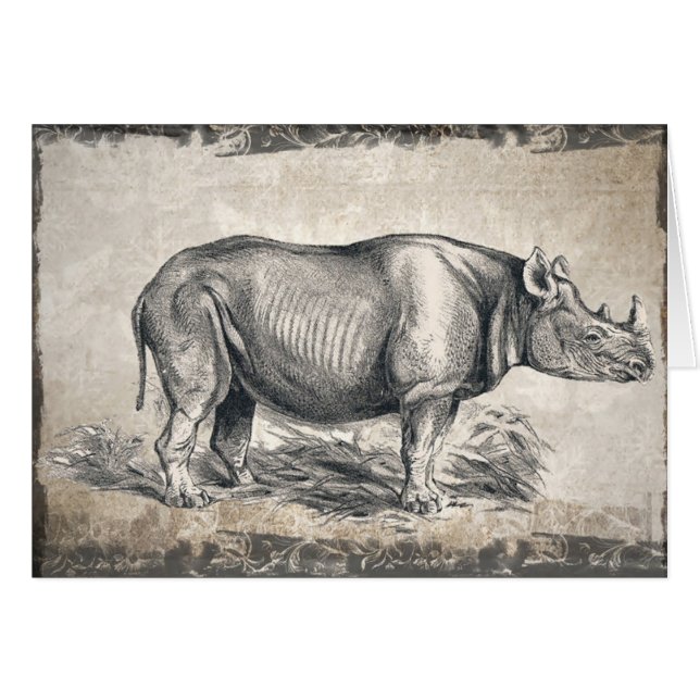 Sepia Rhino Grattis på födelsedagen-kort Hälsningskort (Framsidan Horizontal)