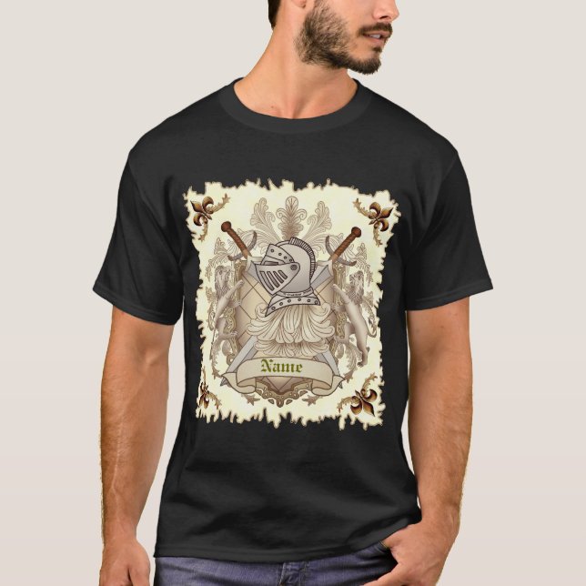 Sepia riddare Sköld efternamn T Shirt (Framsida)