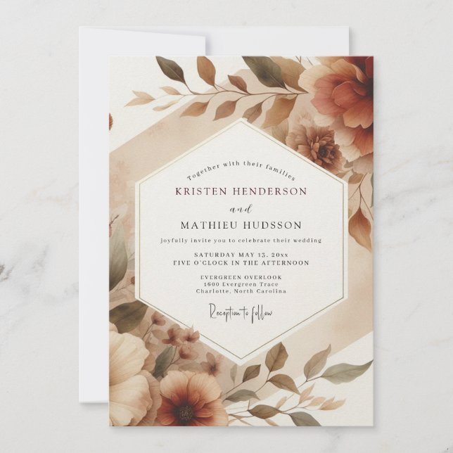 Sepia Romantic Bloom Wedding Inbjudningar (Framsida)