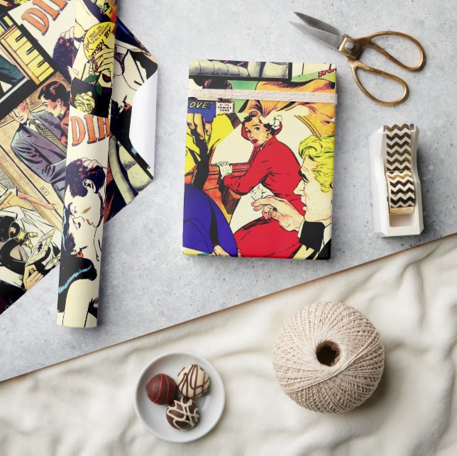 Sepia Romantik Tecknad Bok Cover Jumble Collage Presentpapper (Hantverk)