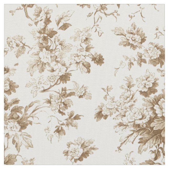 Sepia Ros Gren Toile Mönster Tyg (Närbild)