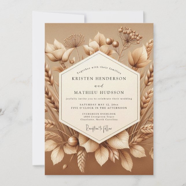 Sepia Rustic Harvest Wedding Inbjudningar (Framsida)