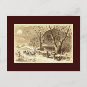 Sepia Santa and Reindeer Helg Vykort