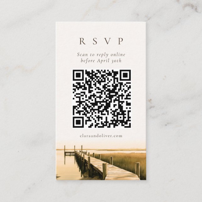 Sepia Script Marsh Lowcountry QR-kod RSVP-kort  Tilläggskort (Framsida)