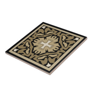 Sepia Spanska plattan på svart bakgrund Kakelplatta