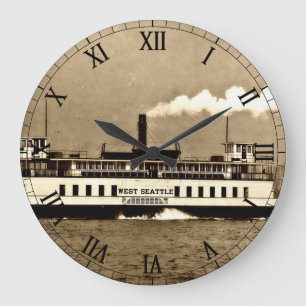 Sepia Steamboat Ferry Stor Klocka
