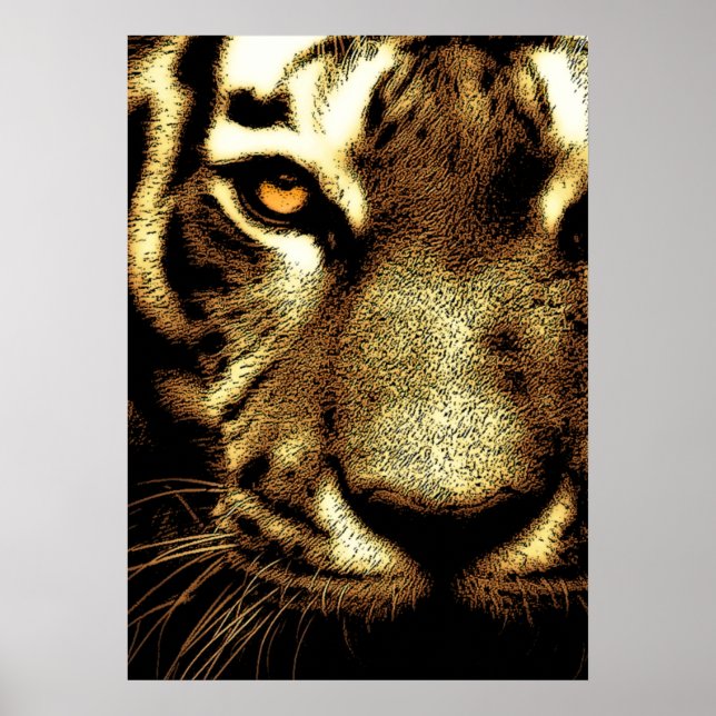 Sepia Sumatran Borneo Tiger Öga Artwork Poster (Framsidan)