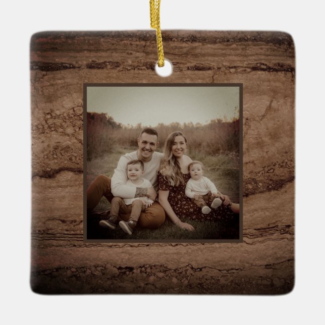 Sepia svartbrun tan Granite sten sten Julgransprydnad Keramik (Framsida)