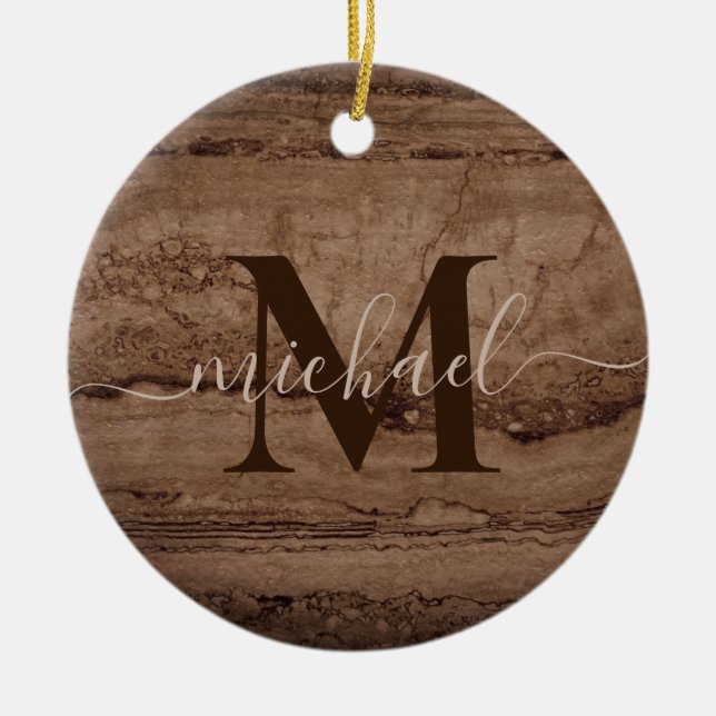 Sepia svartbrun tan Granite sten sten Julgransprydnad Keramik (Framsidan)