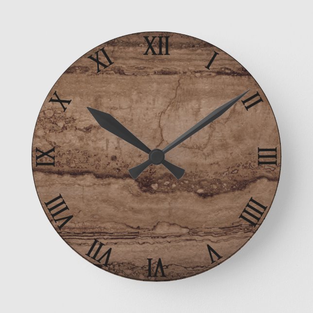 Sepia svartbrun tan Granite sten sten Rund Klocka (Framsida)