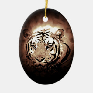Sepia Tiger Julgransprydnad Keramik