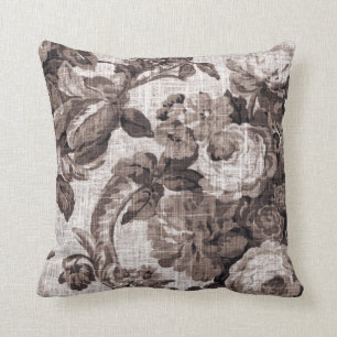 Sepia Ton Brun Botanisk Blommig Toile Nr 5 Kudde