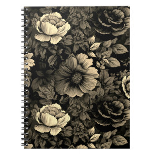 Sepia ton vintage blommönster anteckningsbok