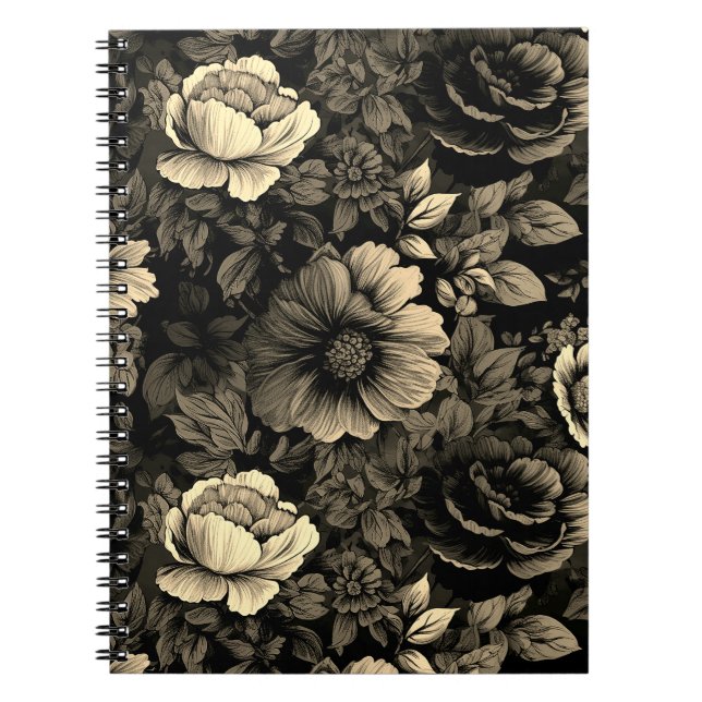 Sepia ton vintage blommönster anteckningsbok (Framsidan)