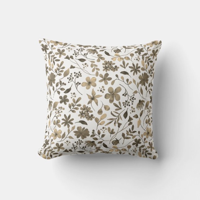Sepia ton vintage blommtryck kudde (Framsida)