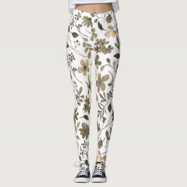 Sepia Ton Vintage Blommtryck Leggings