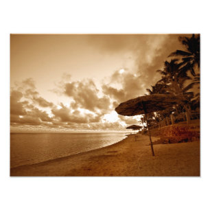 Sepia tonad strandplats fototryck