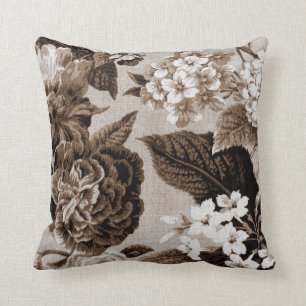 Sepia tonar bruna botaniska blom- Toile No.1 Kudde