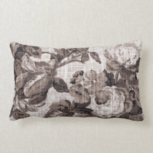 Sepia tonar brunt blom- Toile tyg No.5 Lumbarkudde