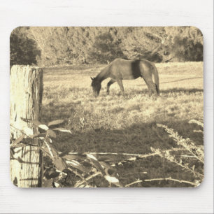 Sepia tone Brown häst och staket Musmatta
