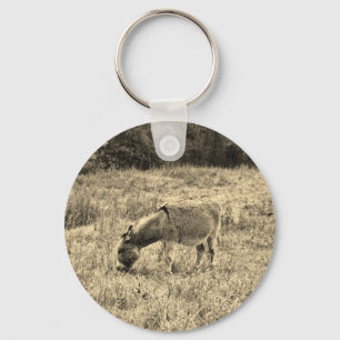 Sepia Tone Donkey i Fält. Nyckelring