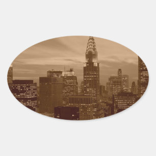 Sepia Tone New York City Ovalt Klistermärke