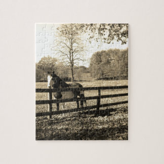 Sepia Tone Photo of black-white Horse Pussel