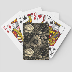 Sepia Tone-Vintage Blommigt Skriv ut Casinokort