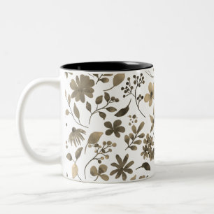 Sepia Tone-Vintage Blommigt Skriv ut Två-Tonad Mugg