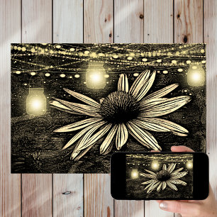 Sepia Toned Coneflower under Golden Burk Ljus Poster